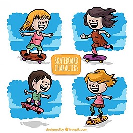 手繪女孩滑冰者
