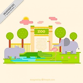動(dòng)物園入口與動(dòng)物在平面設(shè)計(jì)中的背景
