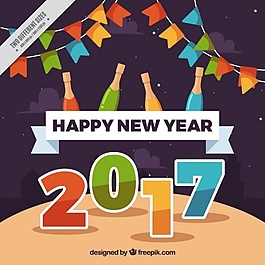 用花環(huán)和瓶子的新年晚會(huì)背景