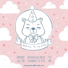 生日賀卡與可愛小熊素描