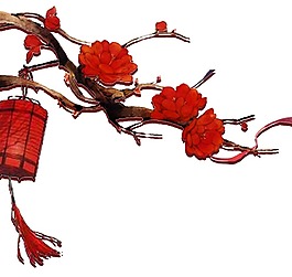 唯美紅色花朵燈籠元素