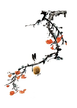 手绘树枝花朵元素