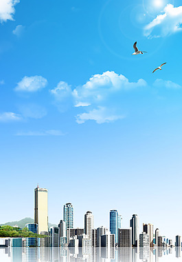 城市風(fēng)景藍(lán)色背景psd素材