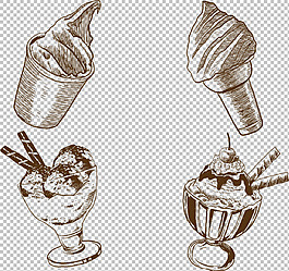 手繪素描風格冰淇淋免摳png透明圖層素材