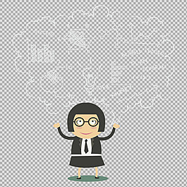 卡通商務(wù)女士免摳png透明圖層素材