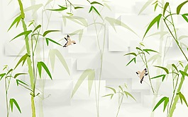 翠竹意象畫白色背景psd分層素材