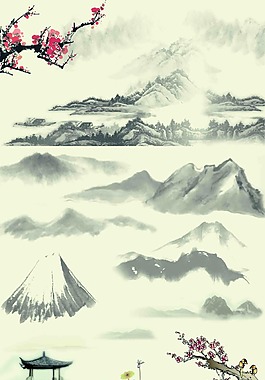 水墨山水畫(huà)背景素材psd