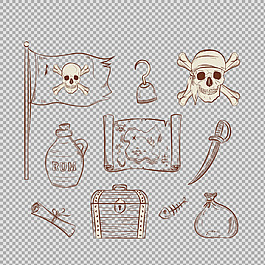 手繪素描風格海盜元素圖免摳png透明素材