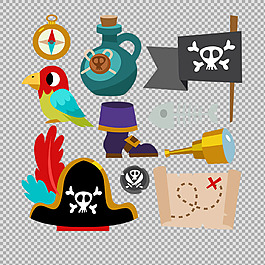各種手繪海盜元素圖免摳png透明圖層素材
