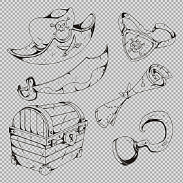 素描風(fēng)格海盜元素圖免摳png透明圖層素材