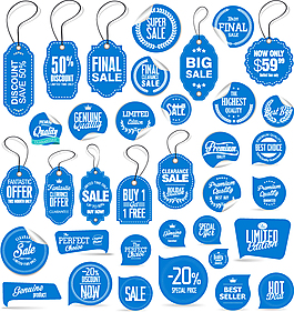 36款藍(lán)色促銷吊牌和貼紙矢量