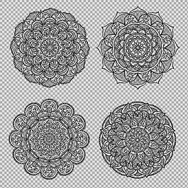 黑色精致曼陀羅花紋免摳png透明圖層素材