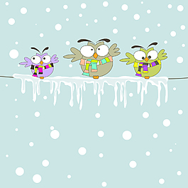 冬天下雪小鳥裝飾圖案