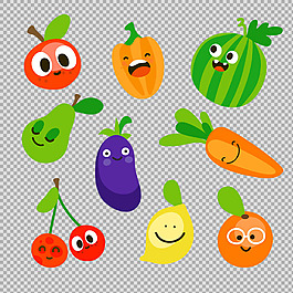 卡通風(fēng)格各種蔬菜免摳png透明圖層素材