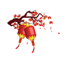 手繪燈籠紅梅元素