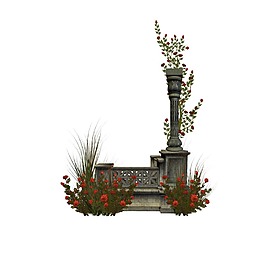 紅色花朵大理石圍欄元素