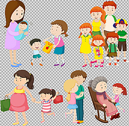 大人和小孩插圖免摳png透明圖層素材