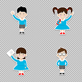 藍(lán)色衣服學(xué)生小孩免摳png透明圖層素材