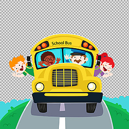 卡通汽車學(xué)生小孩免摳png透明圖層素材