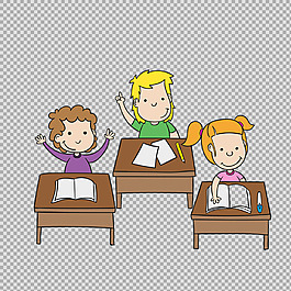 在聽課的學生小孩免摳png透明圖層素材