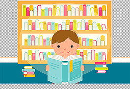 在圖書館讀書的學生免摳png透明圖層素材