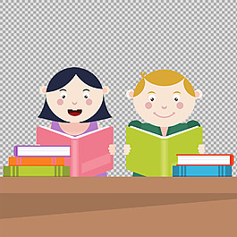 讀書的學生小孩免摳png透明圖層素材
