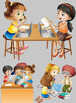 一起學(xué)習(xí)的學(xué)生小孩免摳png透明圖層素材
