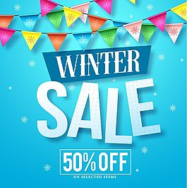 彩色拉旗冬季促銷海報矢量