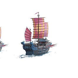 手绘龙头战船元素