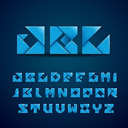 26個(gè)藍(lán)色折紙大寫字母矢量素材