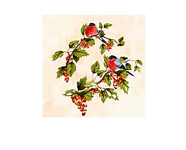 手繪小鳥與果實(shí)