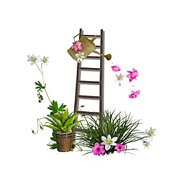 清新花朵梯子元素