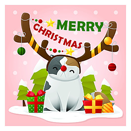 卡通可愛貓咪小鹿卡片矢量