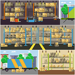 货仓国际物流货运快递仓库运输矢量