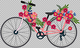 鮮花單車自行車插畫免摳png透明圖層素材
