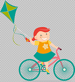 小女孩騎自行車插畫免摳png透明圖層素材