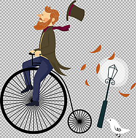 男人騎藝術自行車插畫免摳png透明素材