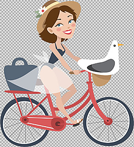 手繪女孩騎自行車插畫免摳png透明素材