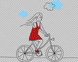 紅衣女孩騎自行車插畫免摳png透明素材