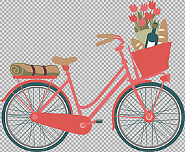 鮮花紅色自行車插畫免摳png透明圖層素材