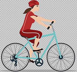 紅衣女子騎自行車插畫免摳png透明素材