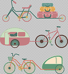 各種單車(chē)自行車(chē)插畫(huà)免摳png透明圖層素材