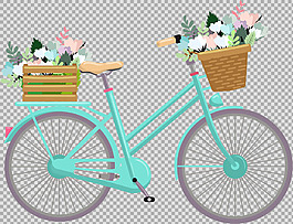鮮花藍色自行車插畫免摳png透明圖層素材