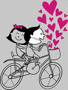 浪漫愛情自行車插畫免摳png透明圖層素材