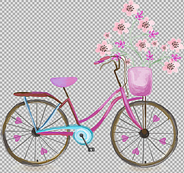 浪漫溫馨自行車插畫(huà)免摳png透明圖層素材