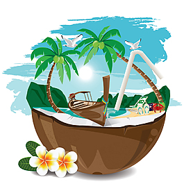 創(chuàng)意夏日插畫風(fēng)海灘建筑矢量素材