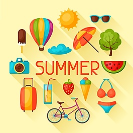 淡黃色圖標夏日多彩矢量背景素材