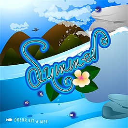 藍色海水夏日海灘度假矢量