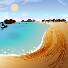 海邊藍(lán)天沙灘夏日海灘度假矢量