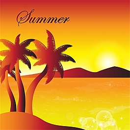 傍晚海邊風(fēng)景夏日海灘度假矢量